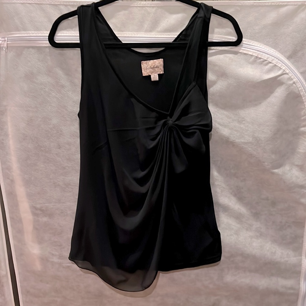 Cute black tank top with dainty bow/sheer drape design